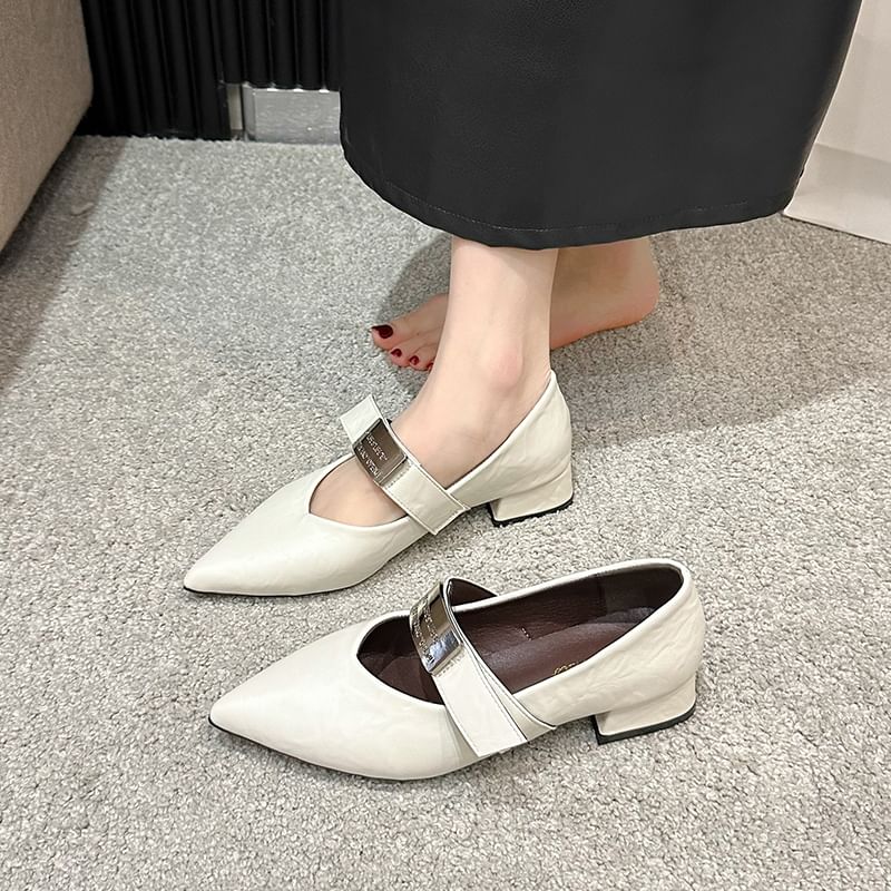 Jane Heel Chunky Shoes Mary Buckled Pointy