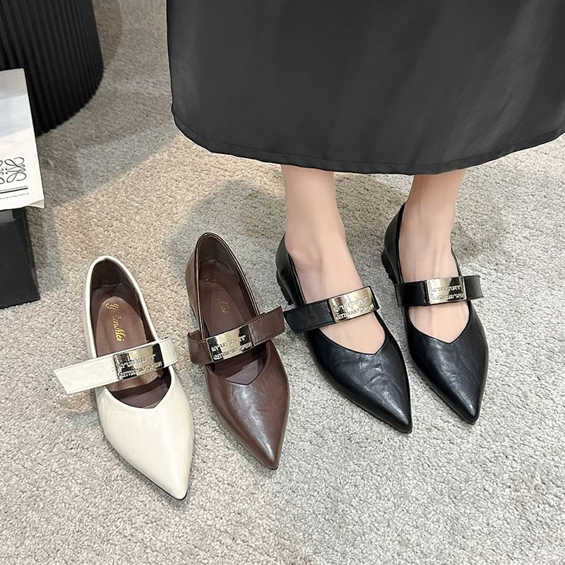 Jane Heel Chunky Shoes Mary Buckled Pointy