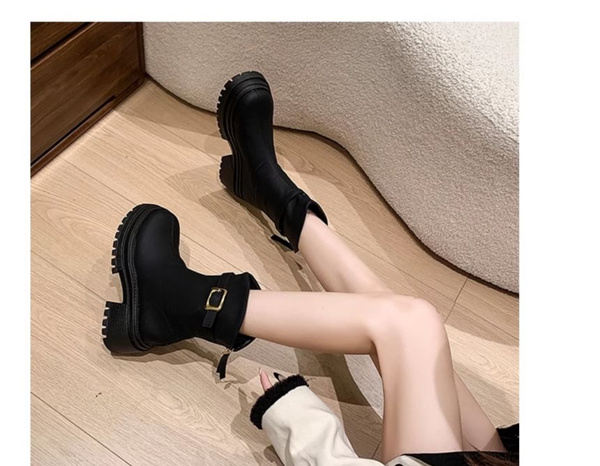 Heel Boots Short Buckled Chunky