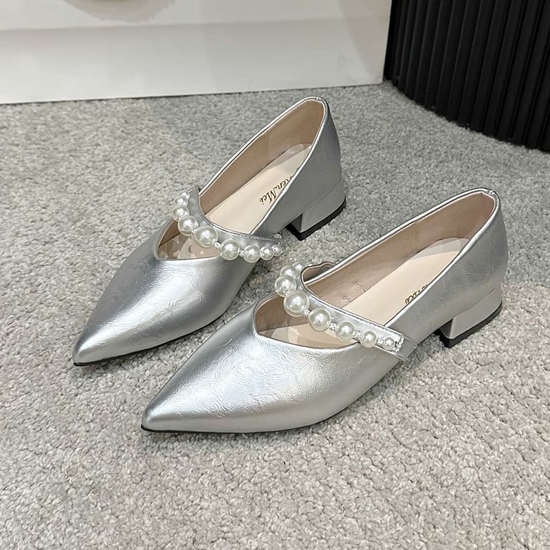 Low Shoes Jane Mary Peral Strap Pointy Faux Heel