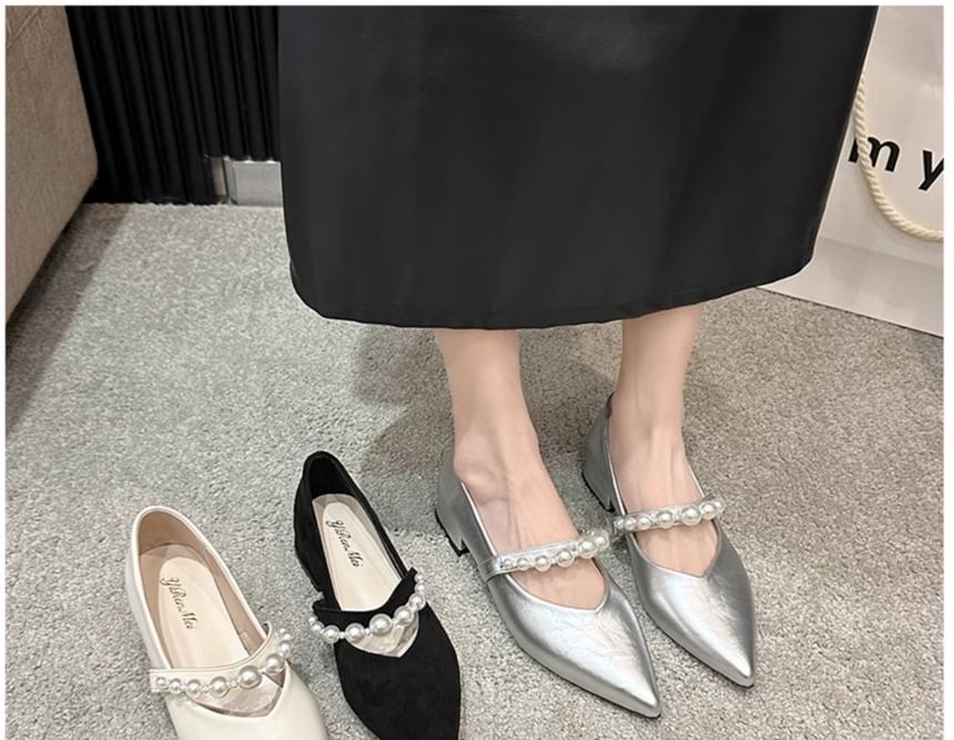 Low Shoes Jane Mary Peral Strap Pointy Faux Heel