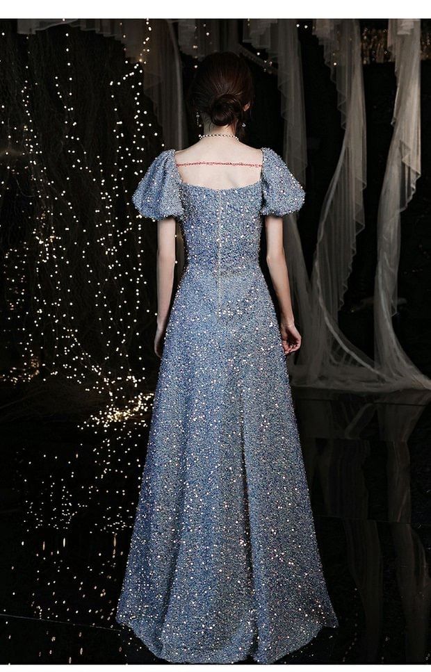 Evening Sequin A-Line Gown Neckline Short-Sleeve Sweetheart