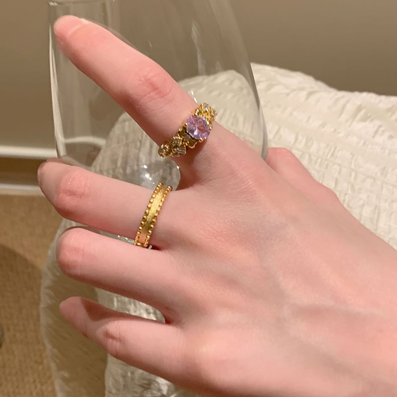 Open Ring / Alloy Set Rhinestone Brushed