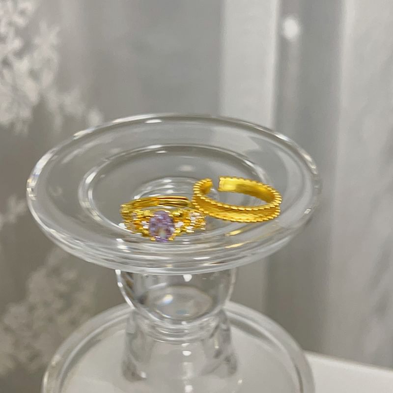 Open Ring / Alloy Set Rhinestone Brushed