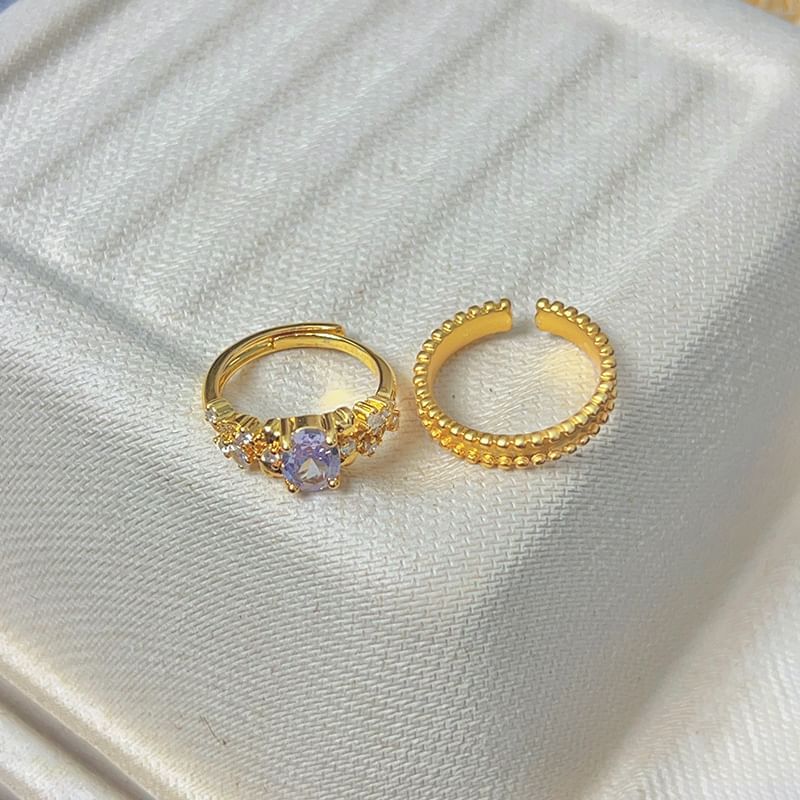 Open Ring / Alloy Set Rhinestone Brushed