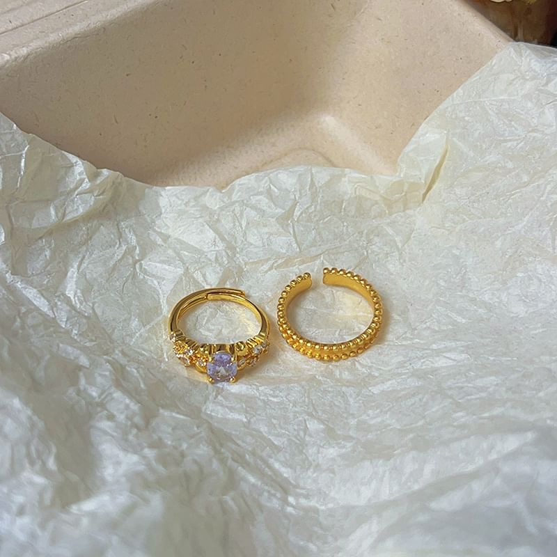 Open Ring / Alloy Set Rhinestone Brushed