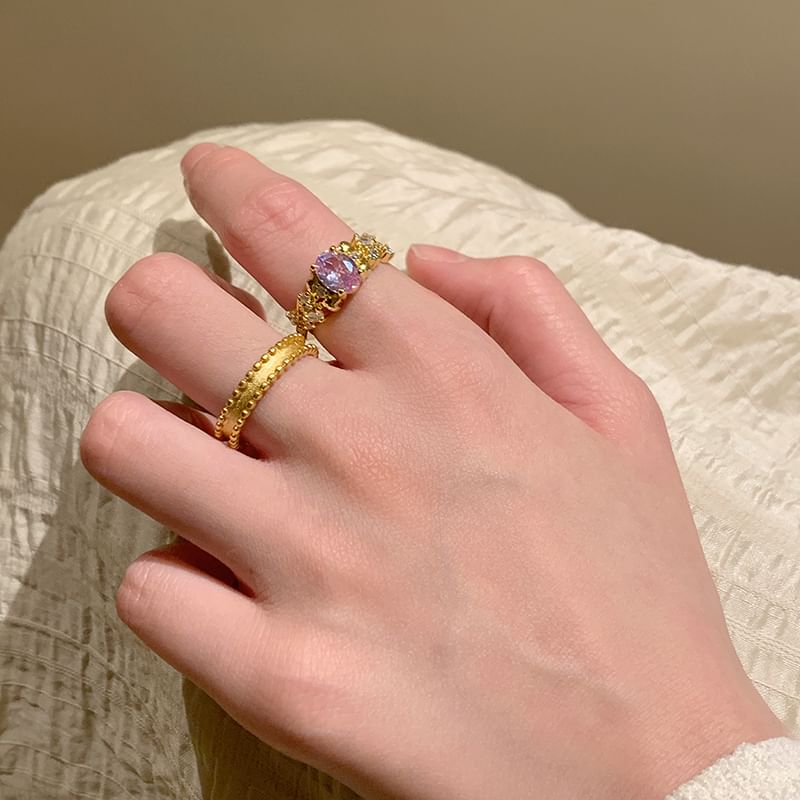 Open Ring / Alloy Set Rhinestone Brushed