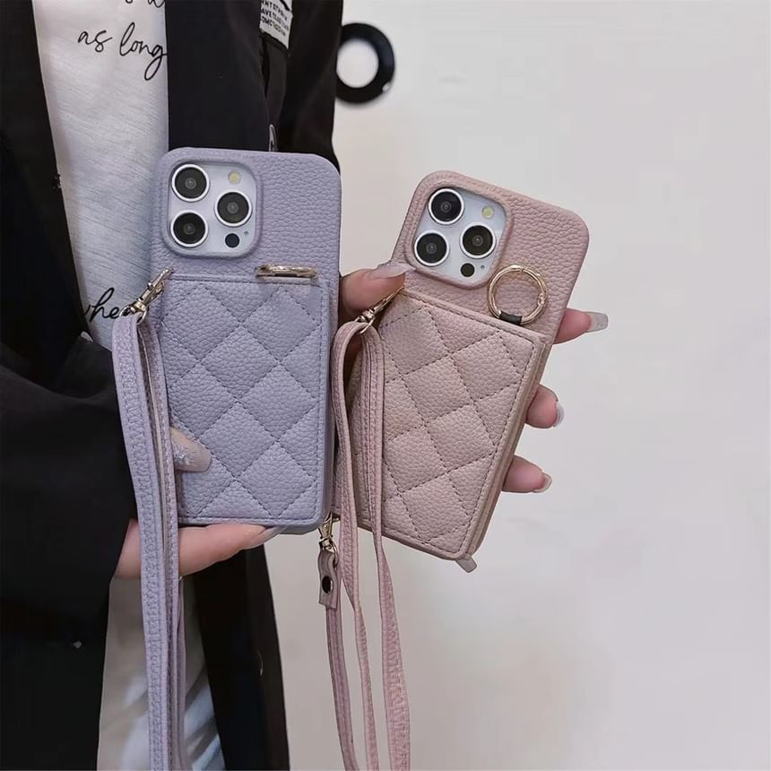 Holder Phone Case Lanyard Card Faux with Leather