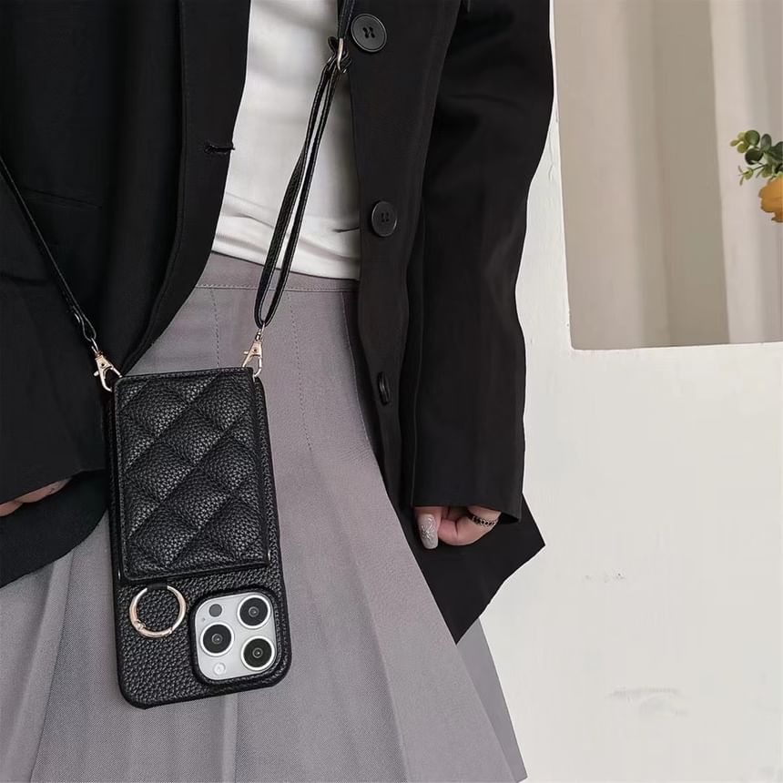 Holder Phone Case Lanyard Card Faux with Leather