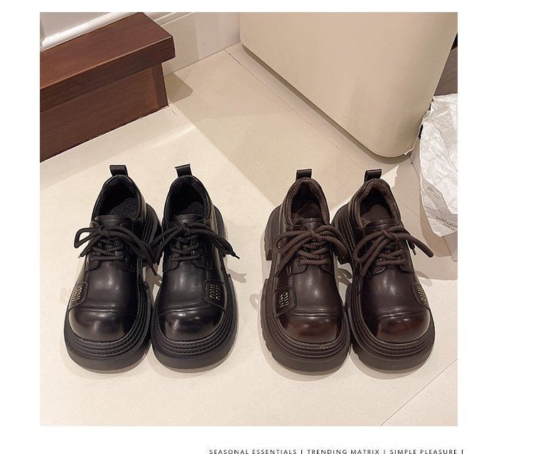 Faux Shoes Plain Leather Platform Lace-Up