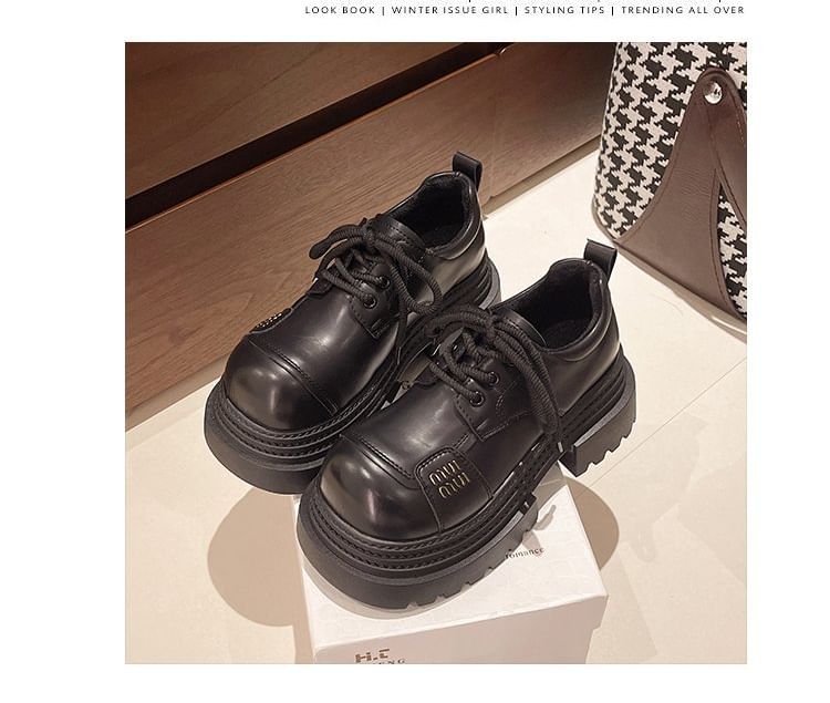 Faux Shoes Plain Leather Platform Lace-Up