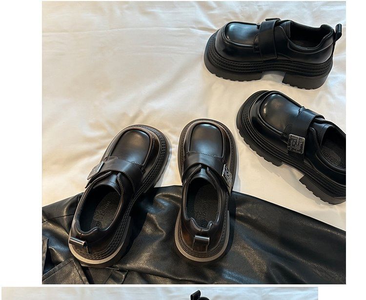 Platform Strap Shoes Accent Faux Adhesive Leather Metal