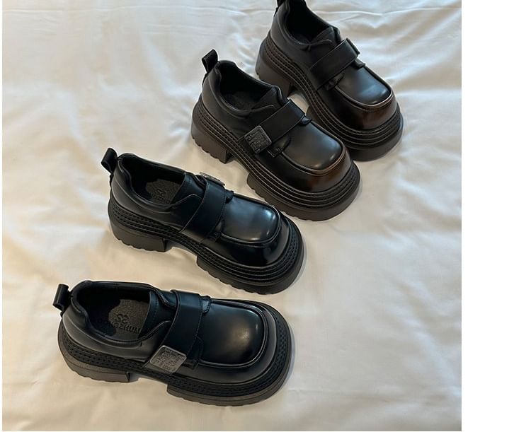 Platform Strap Shoes Accent Faux Adhesive Leather Metal