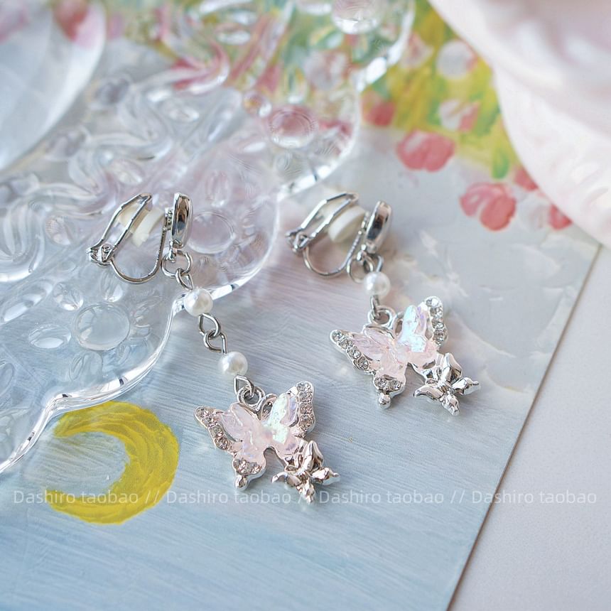 Butterfly Clip Earring Rhinestone Drop / On