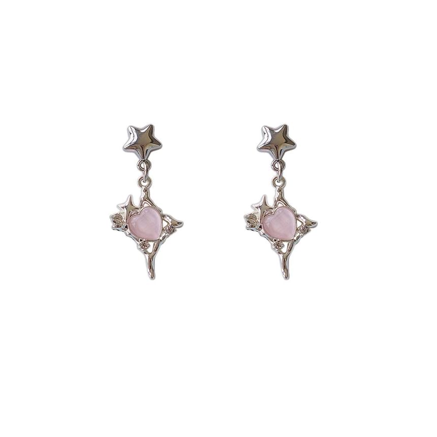 Earring Star Heart Drop On Rhinestone / Clip