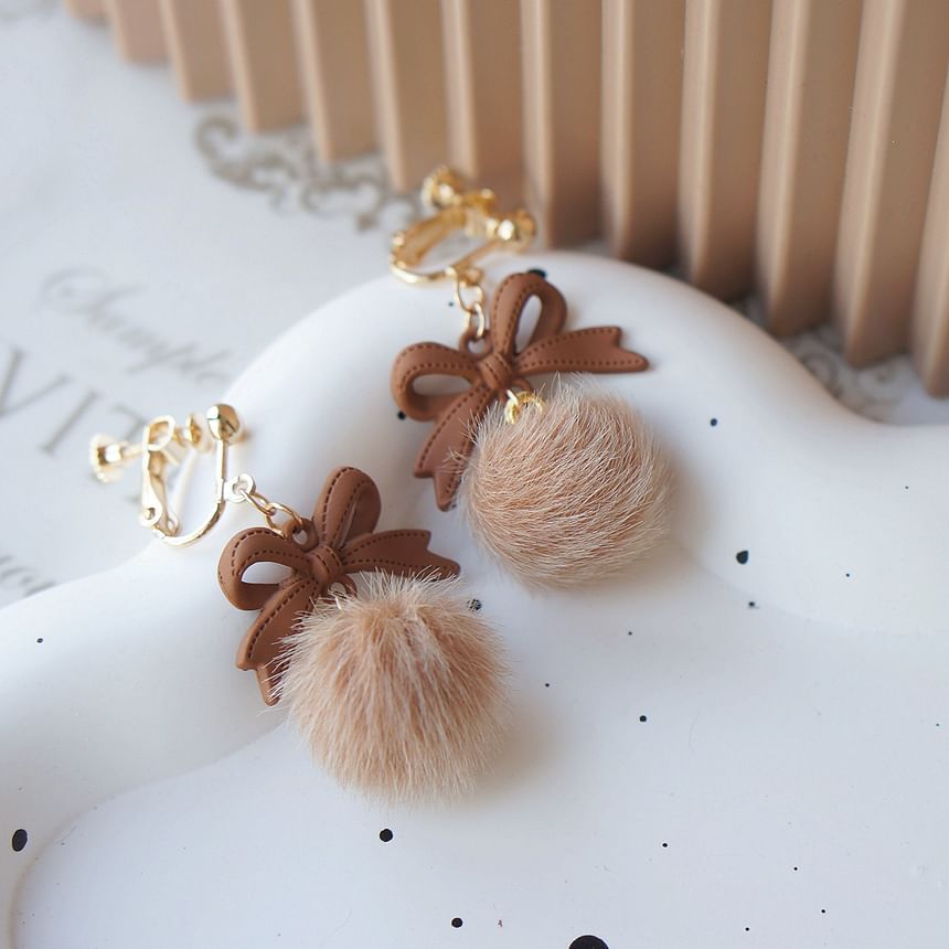 Clip Bow Drop / Pom Earring On