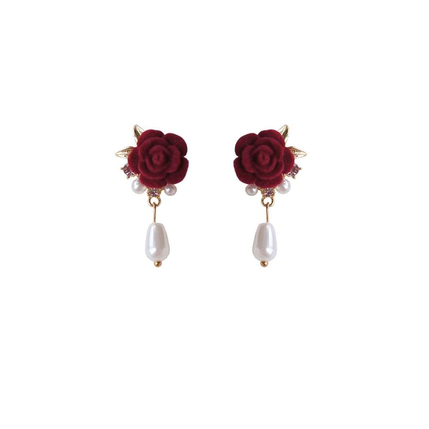 On Drop Rose / Clip Pearl Faux Earring