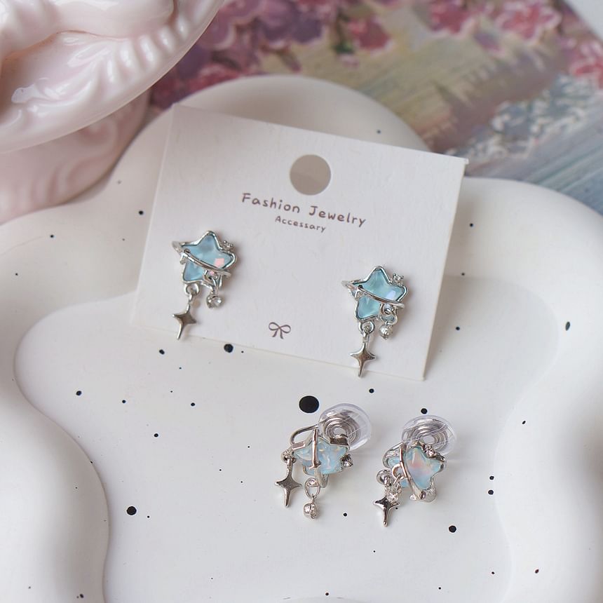 / Drop On Clip Star Rhinestone Earring