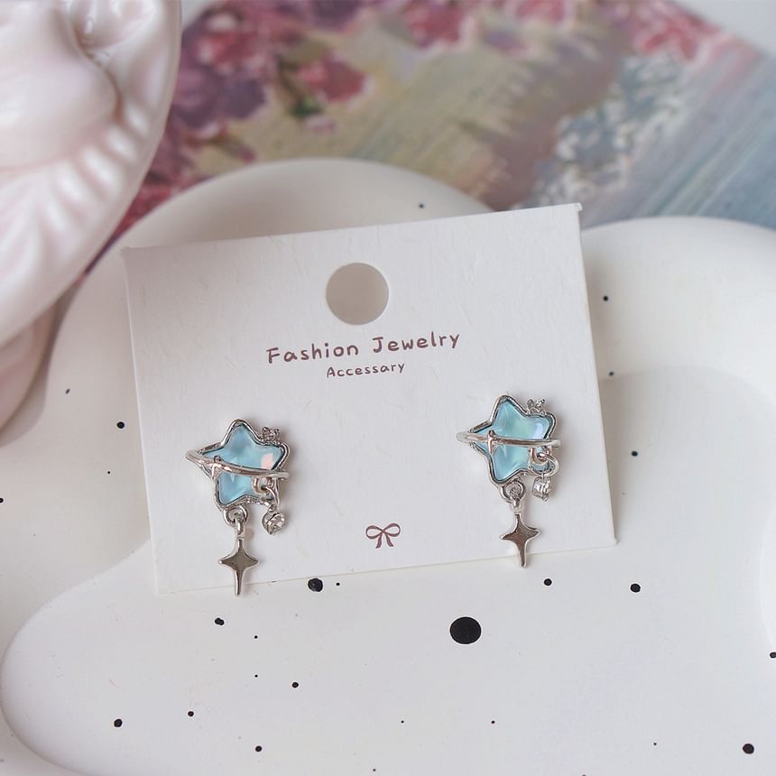 / Drop On Clip Star Rhinestone Earring