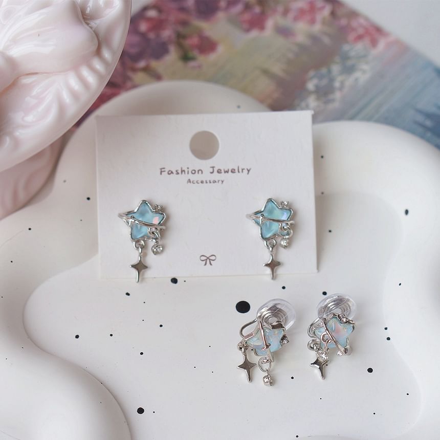 / Drop On Clip Star Rhinestone Earring