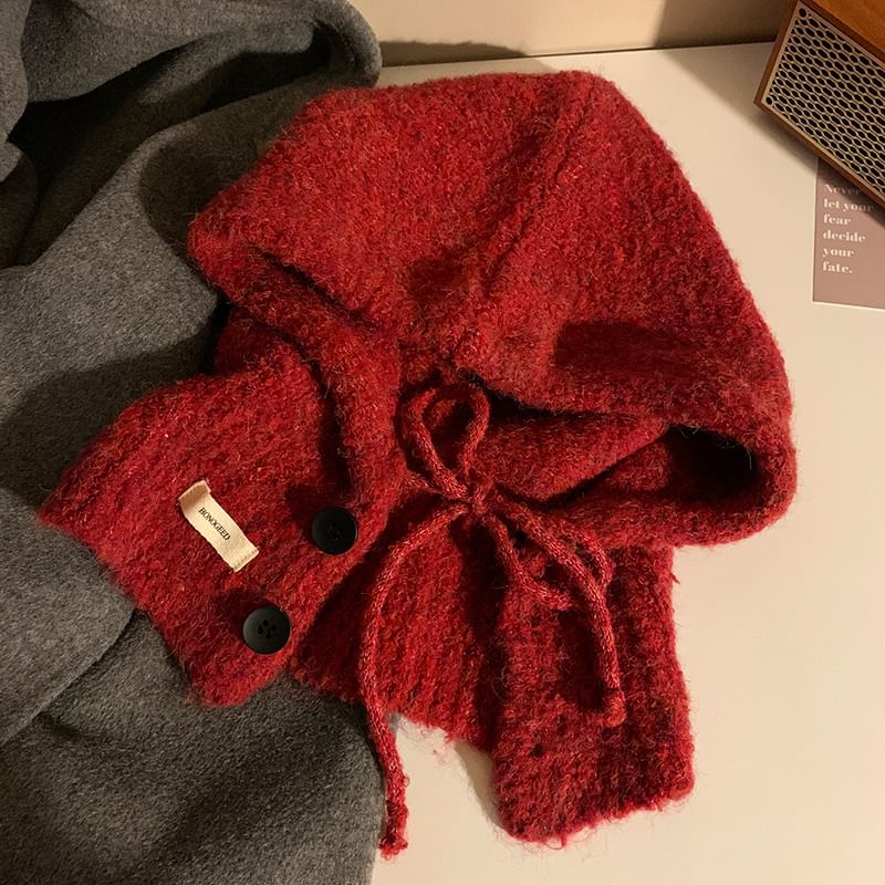 Balaclava Plain Buttoned Knit