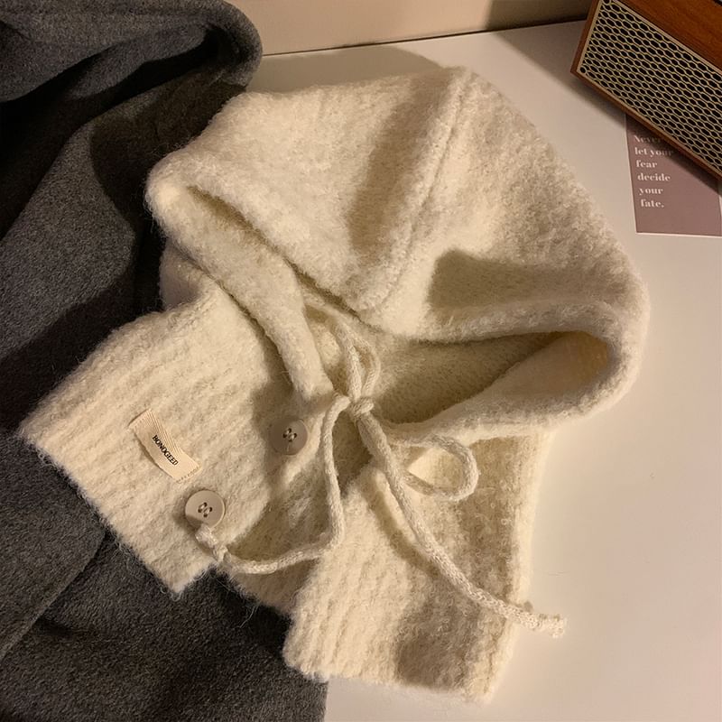 Balaclava Plain Buttoned Knit