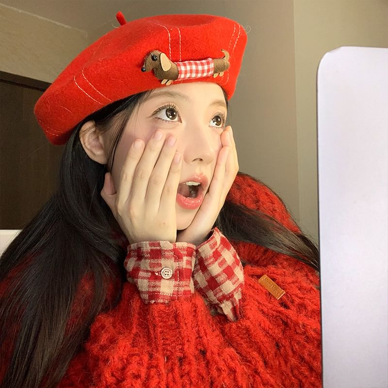 Beret Stitched Contrast Dog