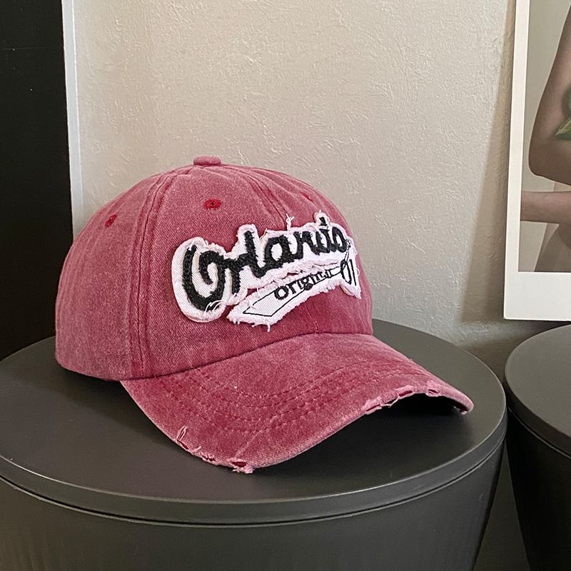 Cap Baseball Lettering Embroidered Distressed