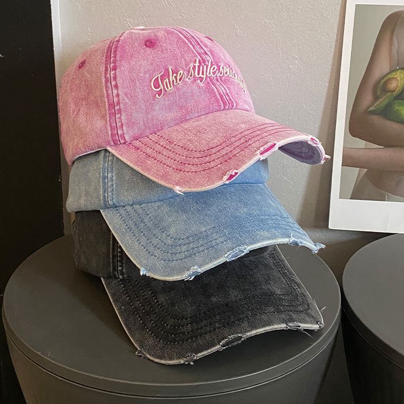 Cap Lettering Baseball Distressed Embroidered