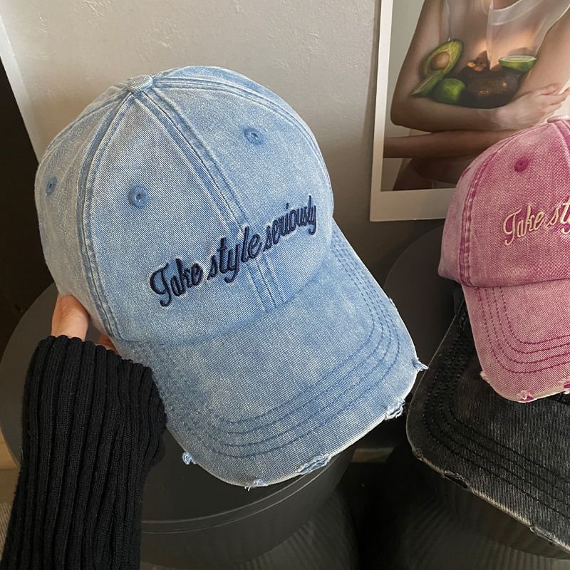 Cap Lettering Baseball Distressed Embroidered