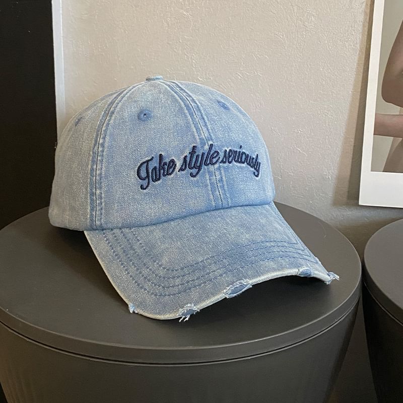 Cap Lettering Baseball Distressed Embroidered