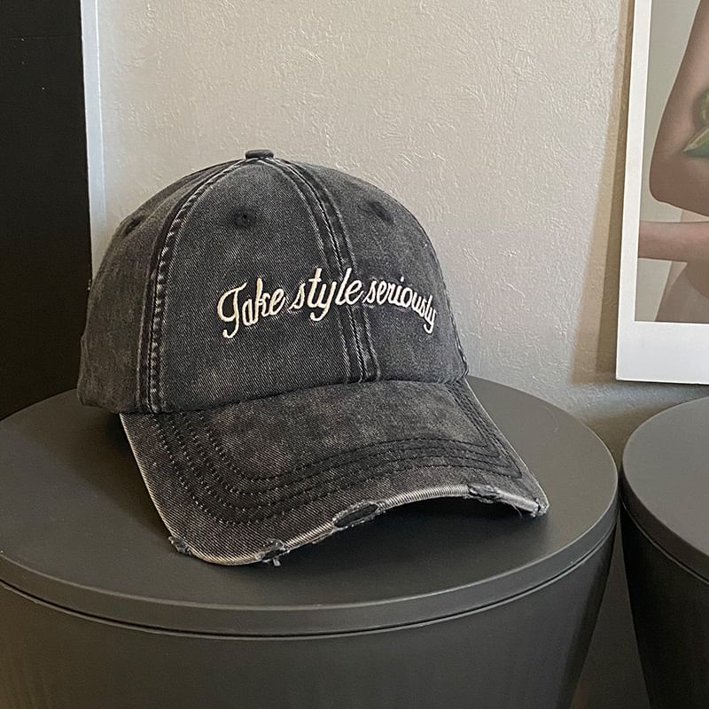 Cap Lettering Baseball Distressed Embroidered