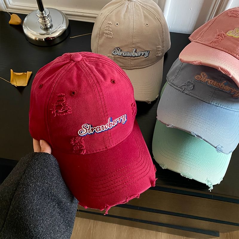Lettering Distressed Cap Embroidered Baseball