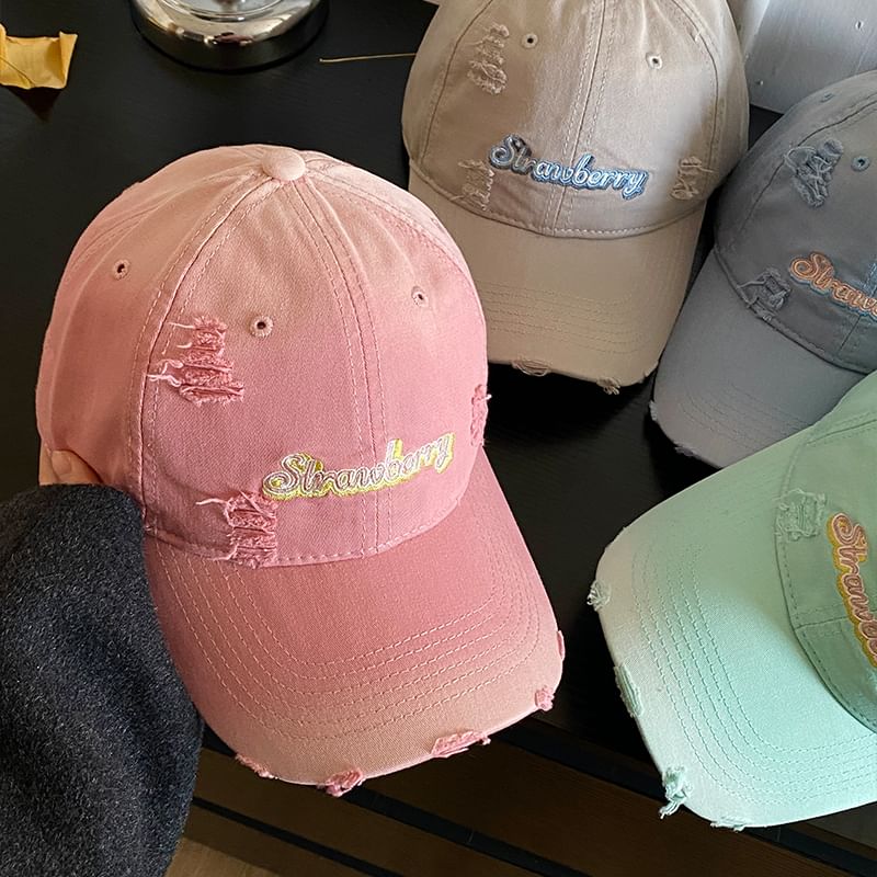 Lettering Distressed Cap Embroidered Baseball