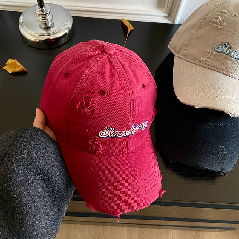 Lettering Distressed Cap Embroidered Baseball