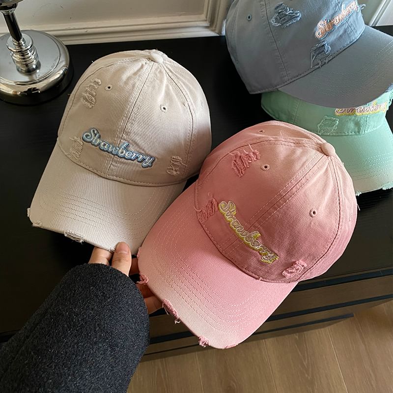 Lettering Distressed Cap Embroidered Baseball