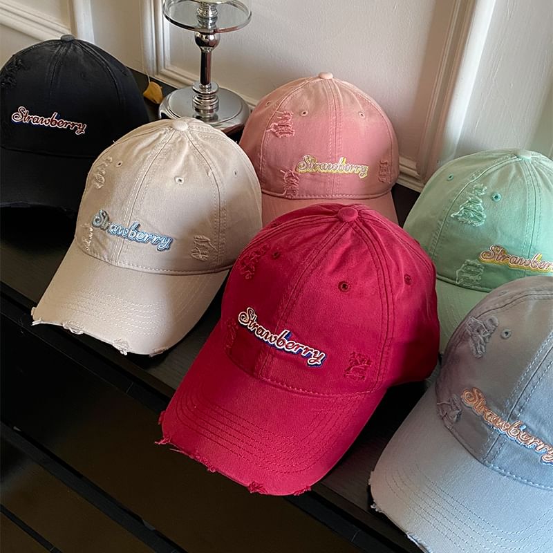 Lettering Distressed Cap Embroidered Baseball