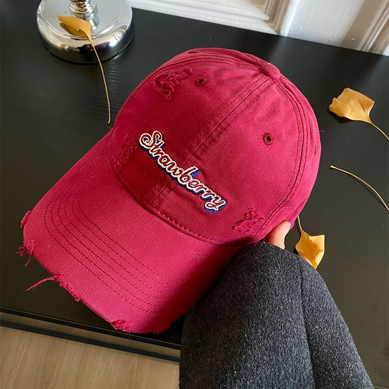 Lettering Distressed Cap Embroidered Baseball