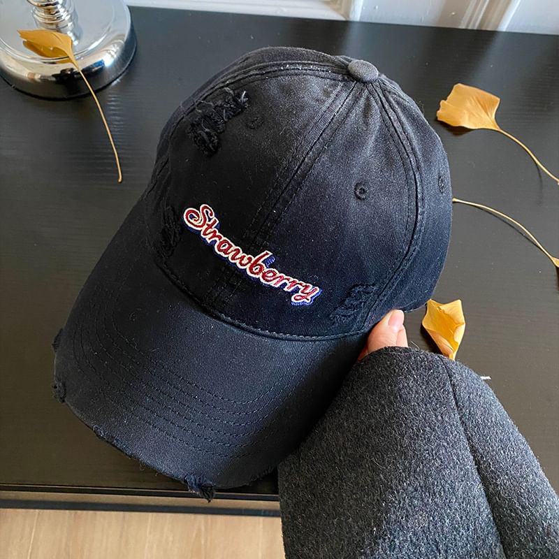 Lettering Distressed Cap Embroidered Baseball