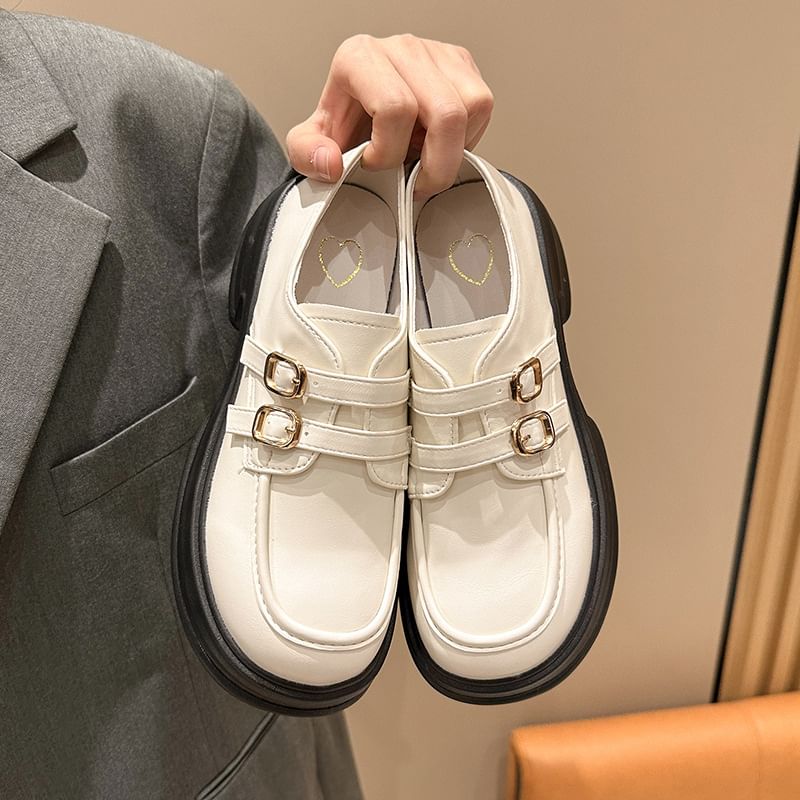 Faux Buckled Loafers Platform Leather