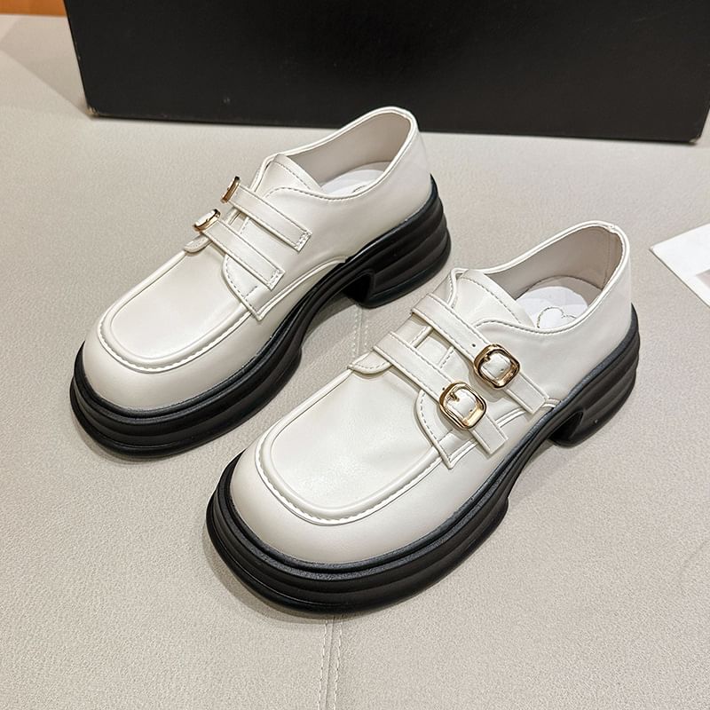 Faux Buckled Loafers Platform Leather