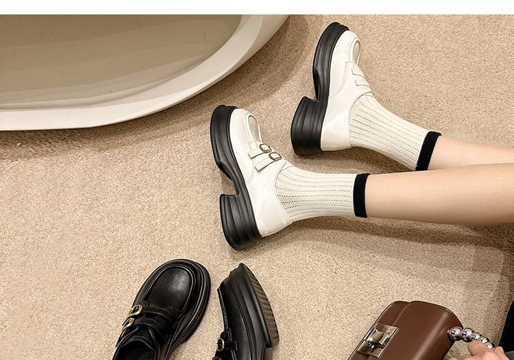 Faux Buckled Loafers Platform Leather