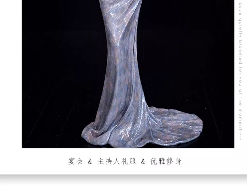 Strapless Ruched Mermaid Sequin Gown Evening