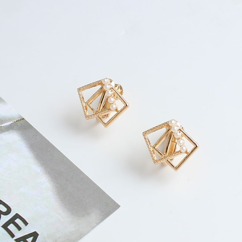 Earring Square Pearl Faux Stud