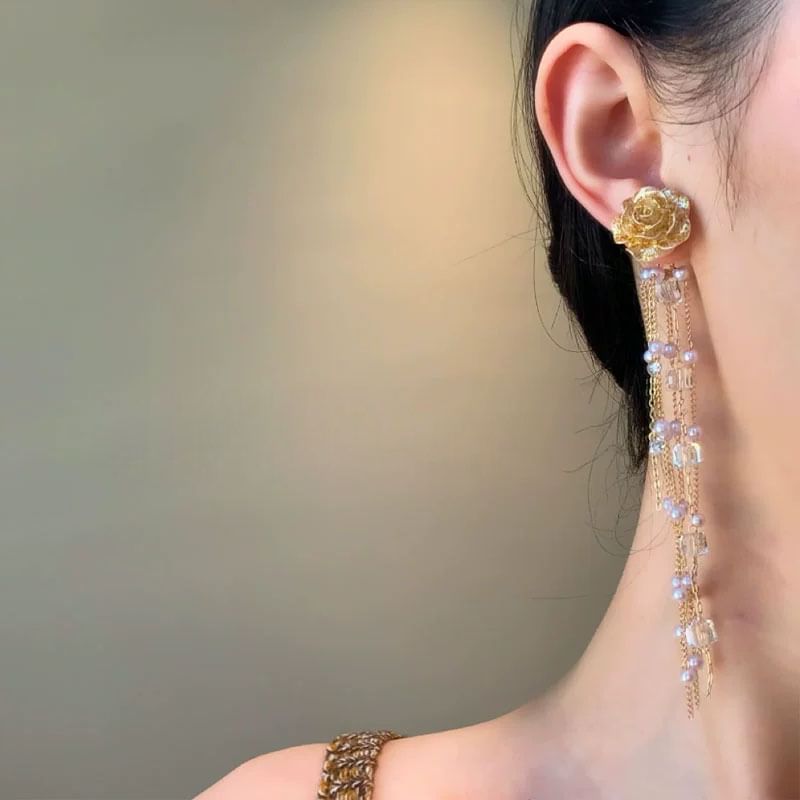 Faux Flower Earring Pearl Stud