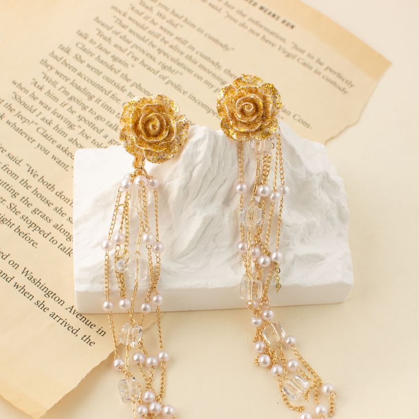 Faux Flower Earring Pearl Stud