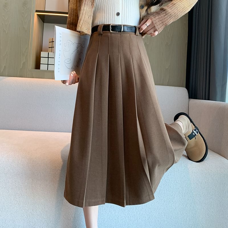 High A-Line Midi Plain Accordion Pleated Skirt Waist