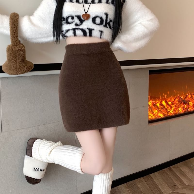 Skirt Pencil High Rise Plain Fluffy Mini