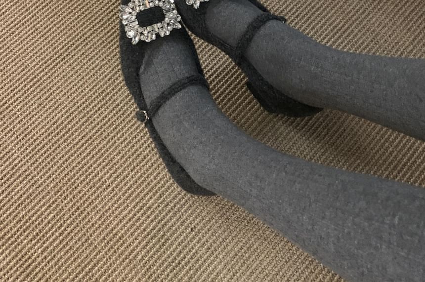 Mary Pumps Square Toe Rhinestone Jane Block Heel Buckled