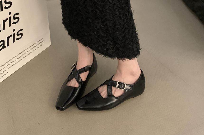 Cross Wedge Square Pumps Criss Jane Toe Hidden Mary